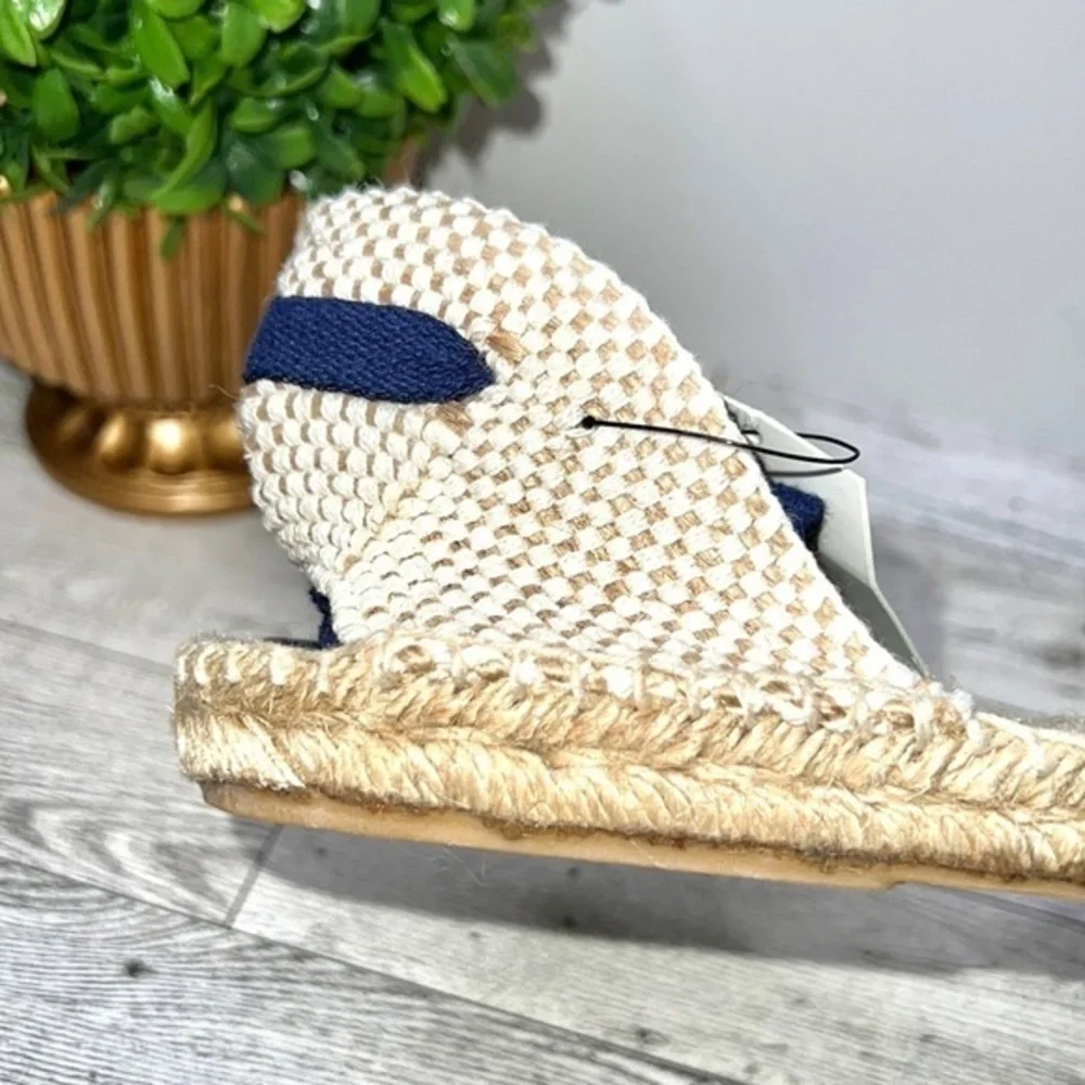 Romena Blue and Cream Stripe Espadrilles Size 8 NWT